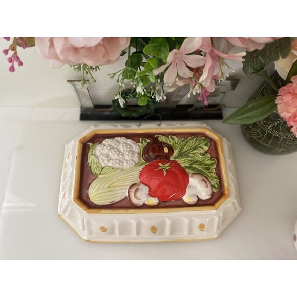 Vintage Mold Ceramic Decorative Wall Artwork Rectangle Vegetables Tomato Celery - Picture 6 of 16